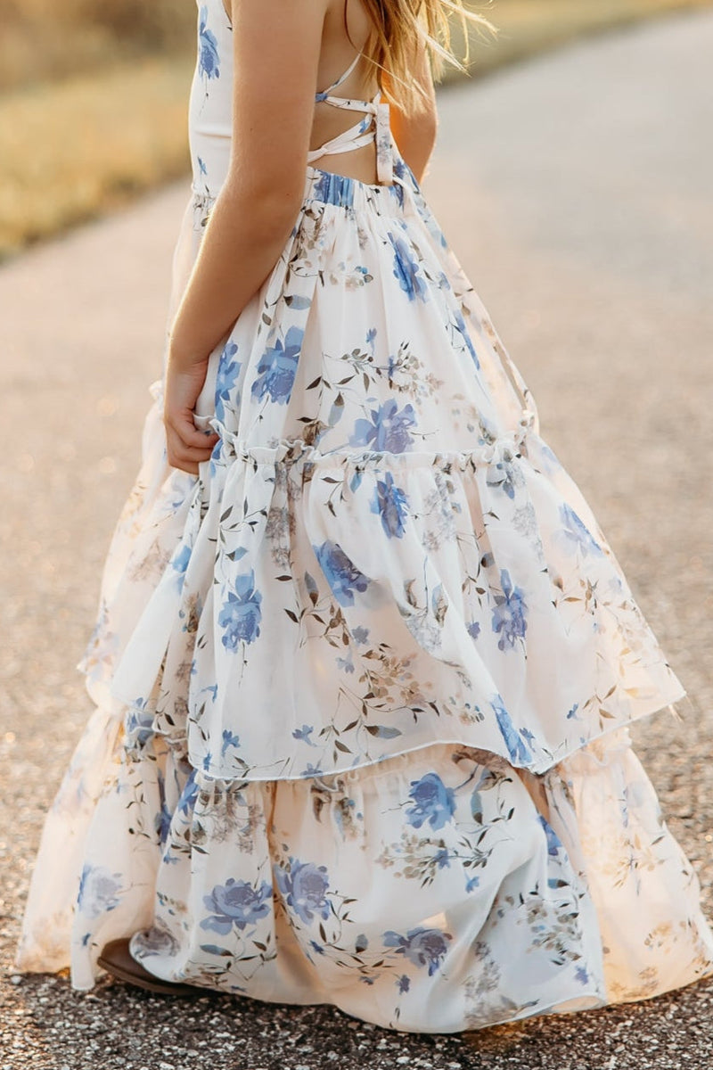 white christmas dresses Wendy Dress (Floral Blue Chiffon) 8Y