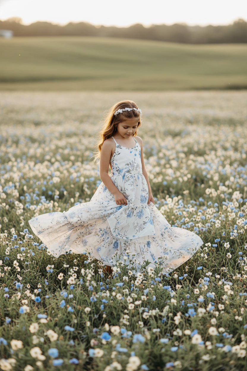 SS Girl's Dress Wendy Dress (floral blue chiffon)