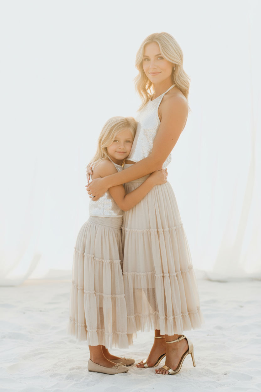 SS Girl's Top Faye Halter (natural sequin)