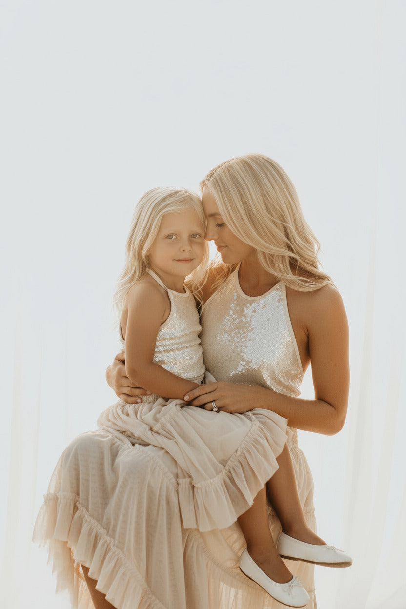 SS Girl's Top Faye Halter (natural sequin)