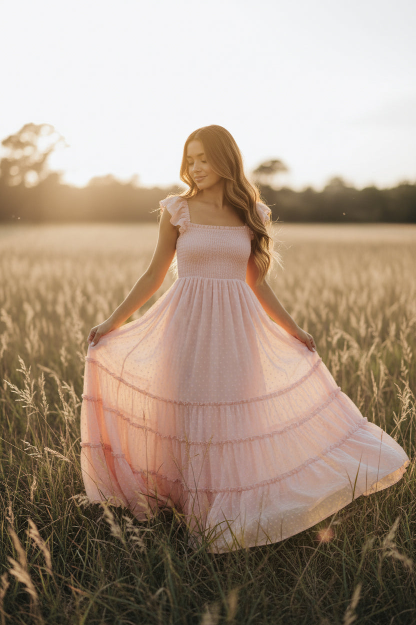 Women's Marabella Dress (petal pink swiss dot) – INDIE BLUE