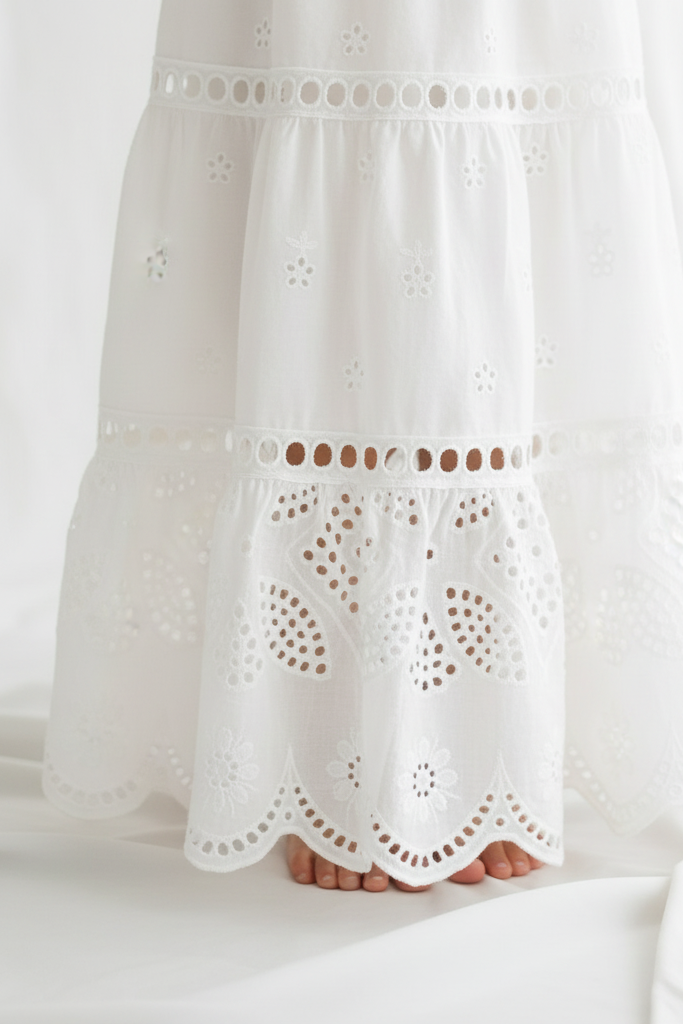 INDIE BLUE Girl's Dress Mary Dress (white eyelet)