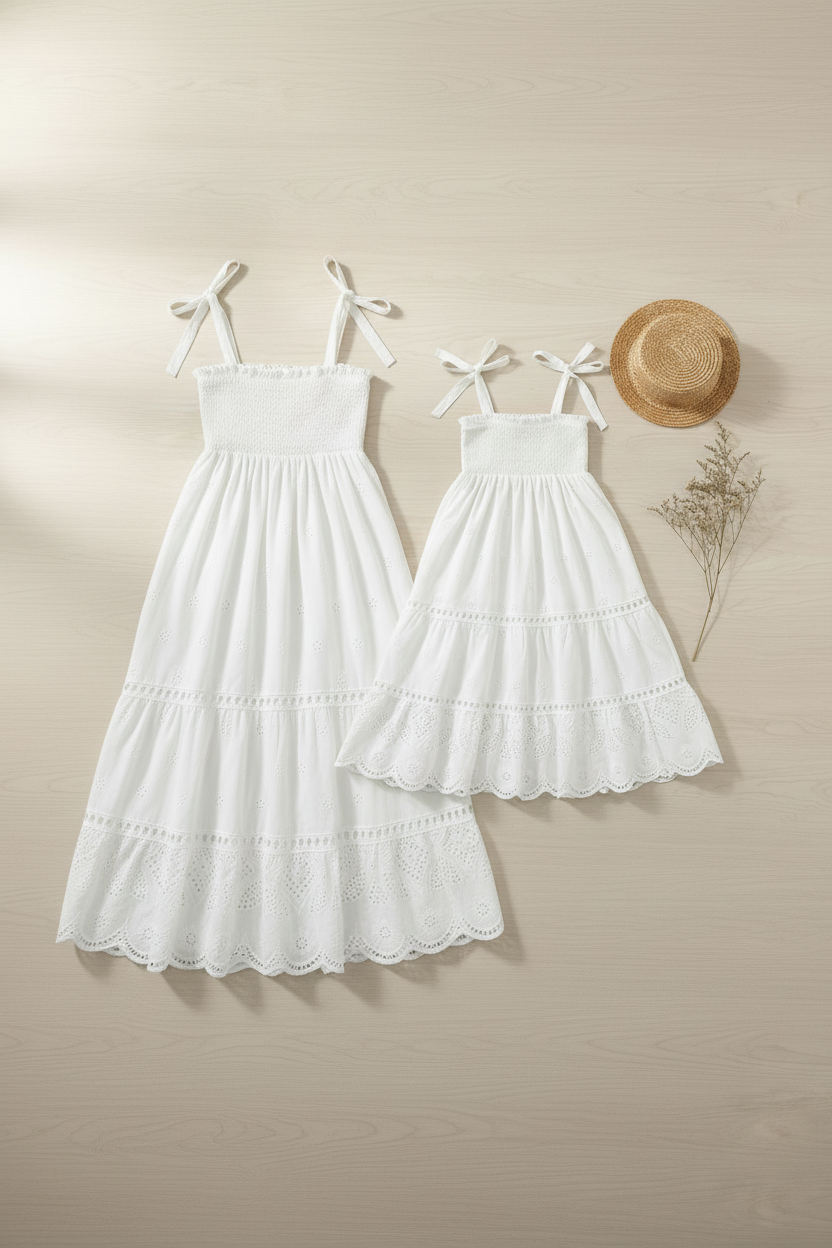 INDIE BLUE Girl's Dress Mary Dress (white eyelet)