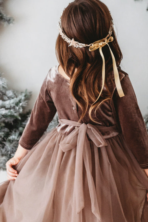brown velvet dress Gracie Dress (mocha velvet tulle) 10-12Y