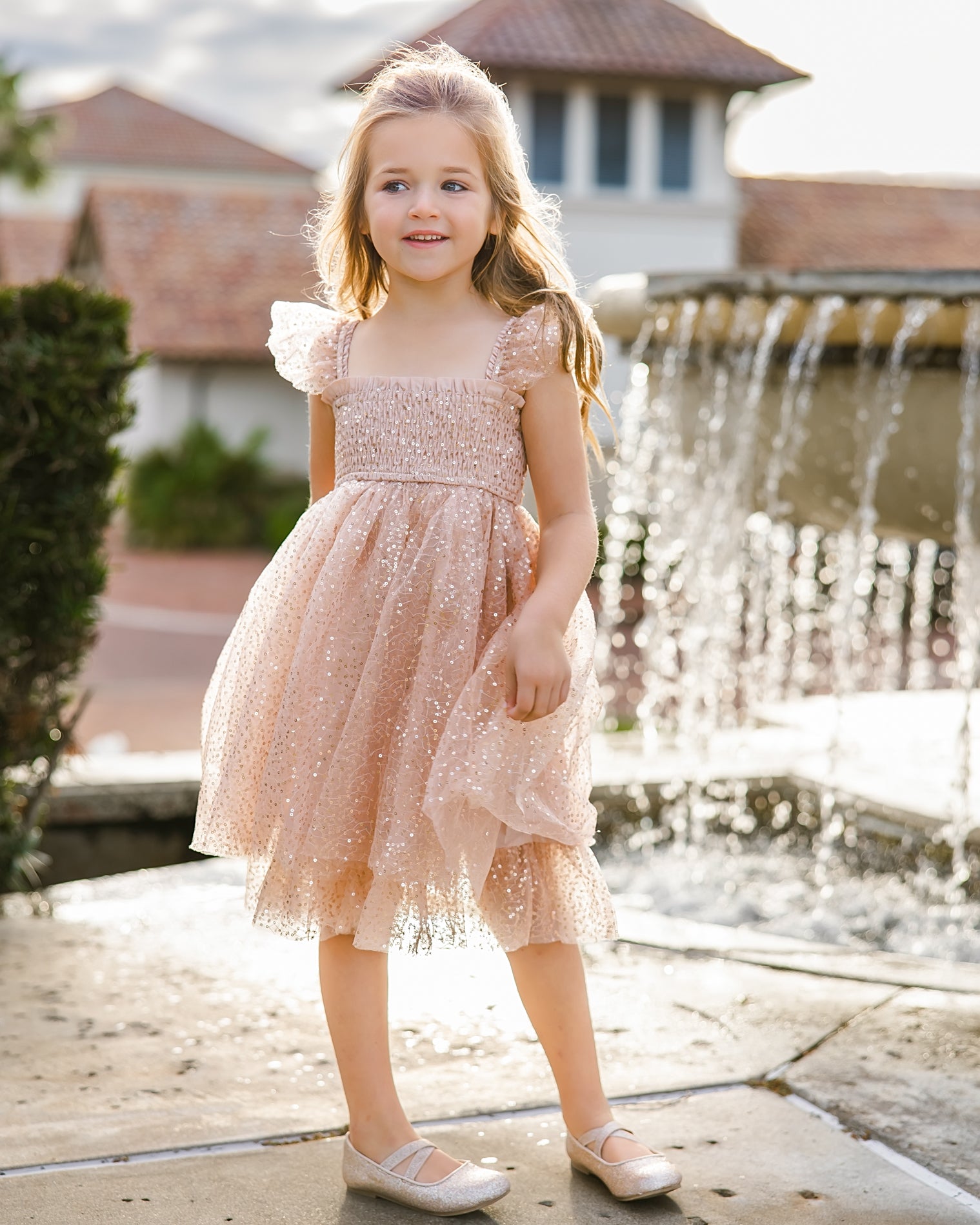 Gold Sequin Pink Tulle Dress