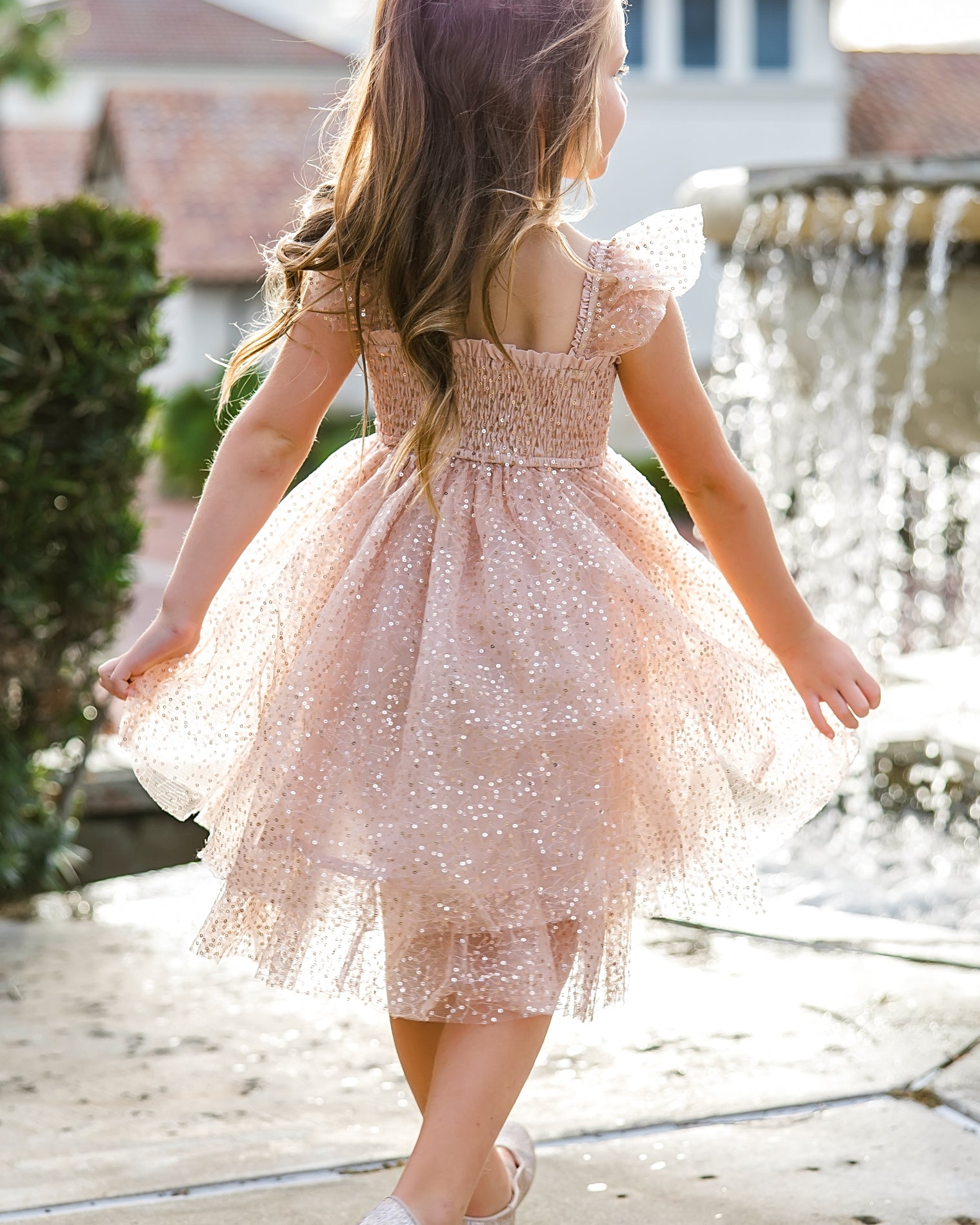 Gold Sequin Pink Tulle Dress