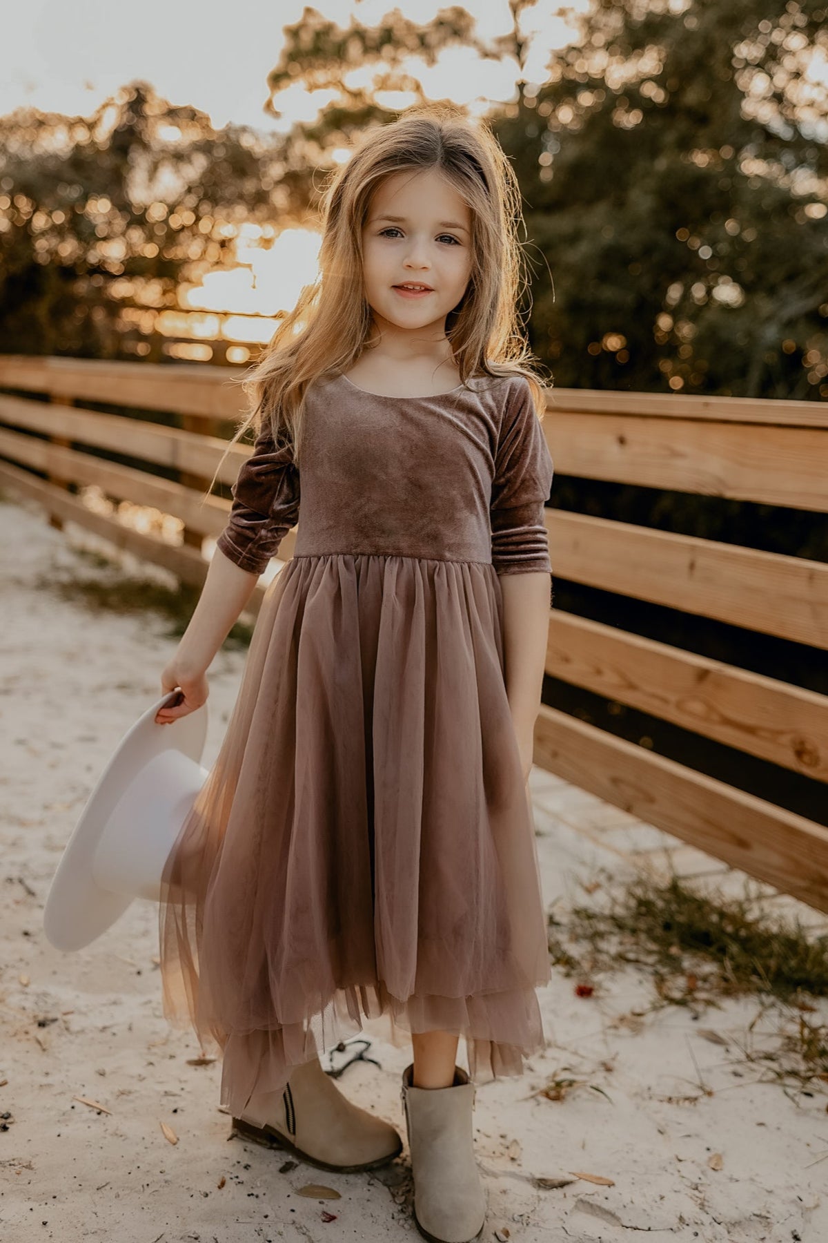 Gracie Dress (mocha velvet tulle) 10-12Y