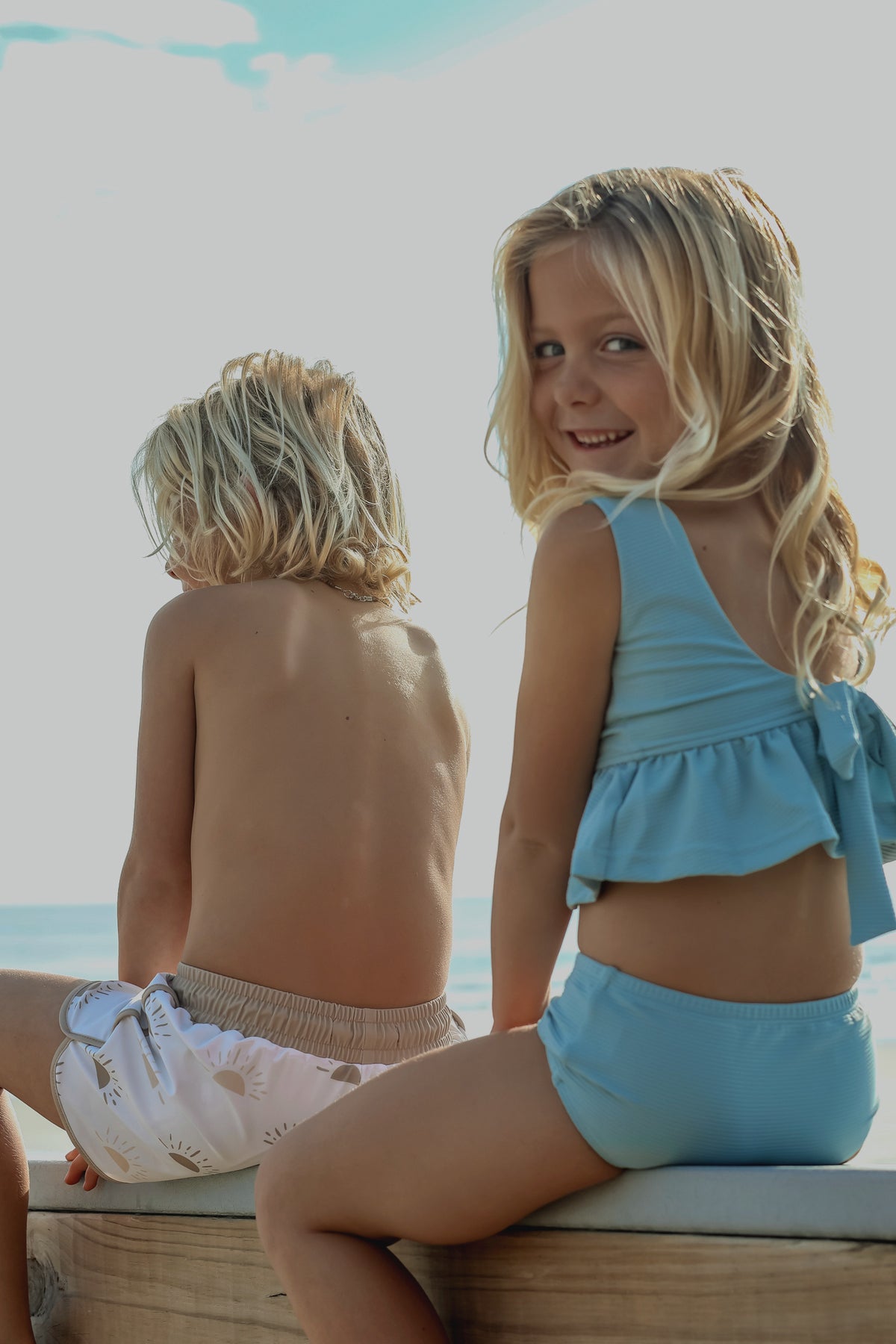 Flutter Tankini Set (soft blue ribbed)