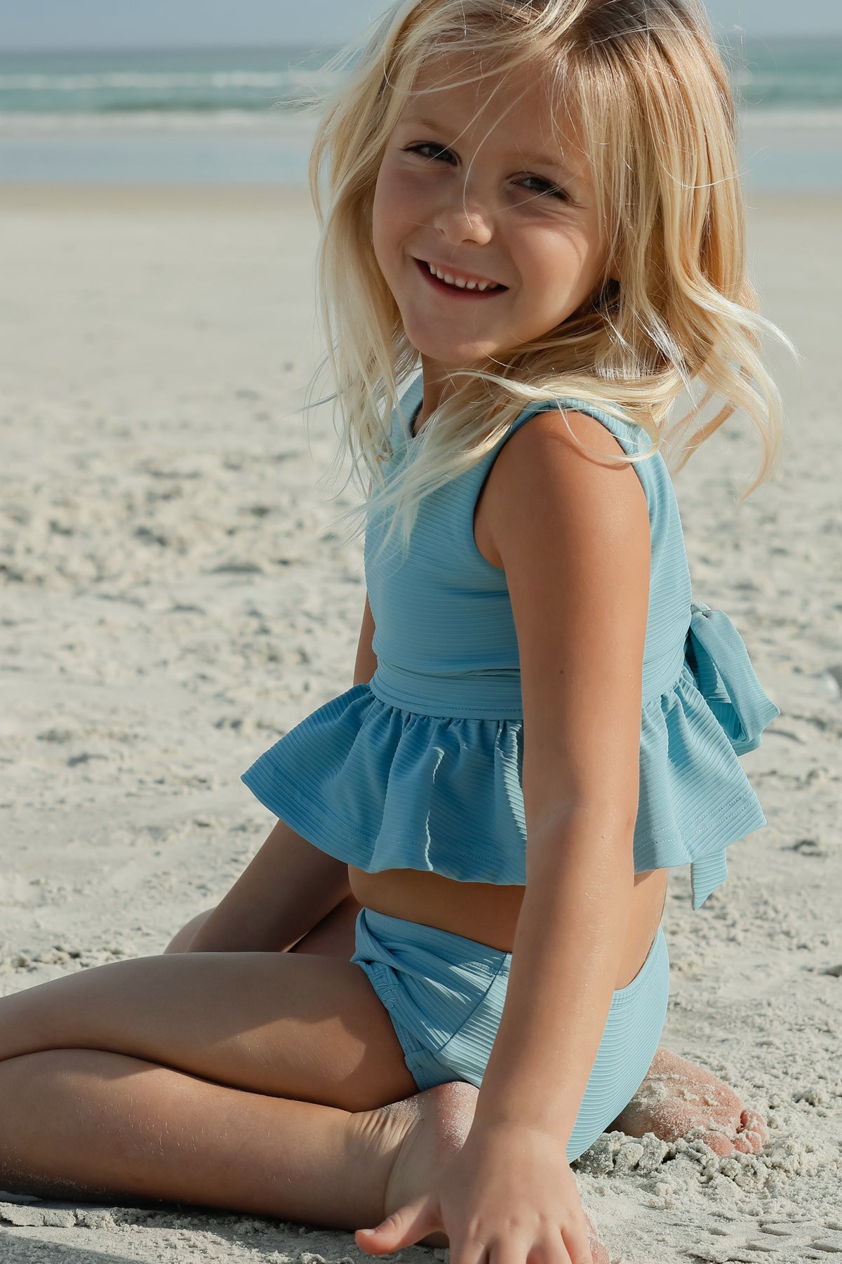 Flutter Tankini Set (soft blue ribbed)