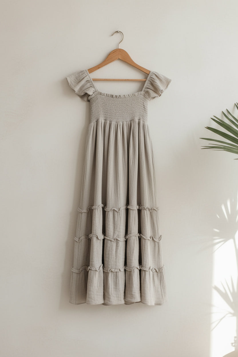 INDIE BLUE Dresses Marabella Dress (soft gray muslin)