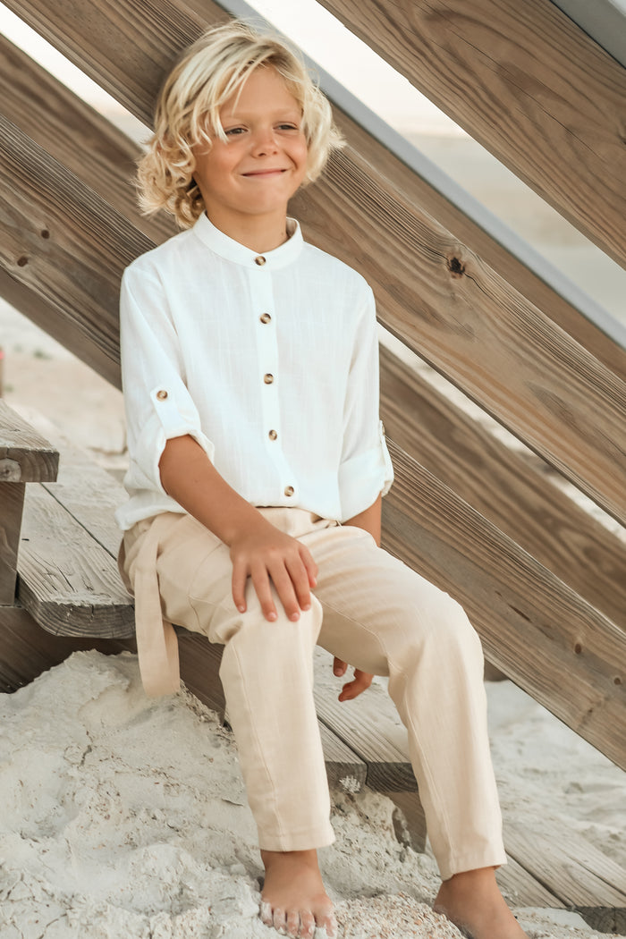 SS Boy's Top Ty Shirt (white linen)