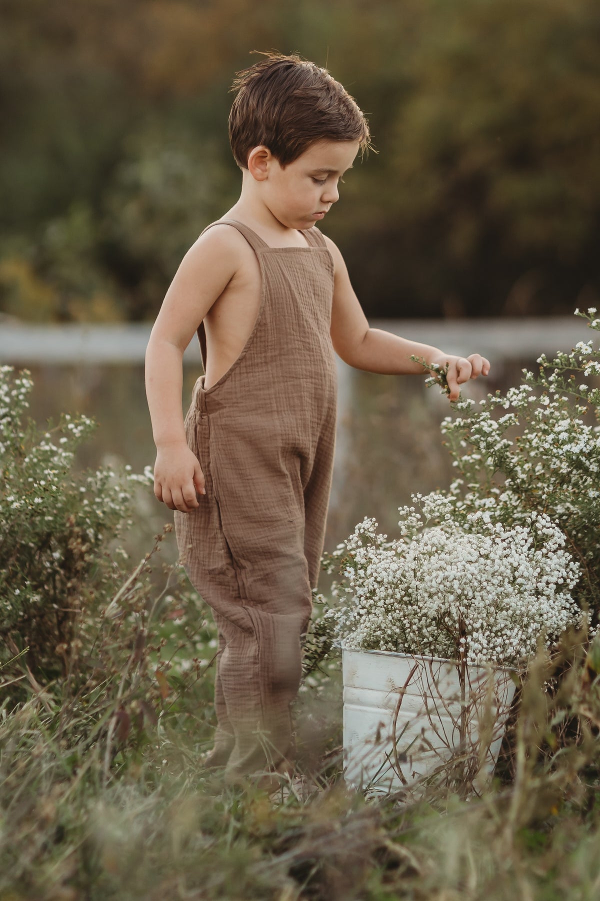 SS Boy's Romper Grady Romper (mocha muslin)