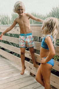 LB Boy's Swim Surf Shorts (plaid)