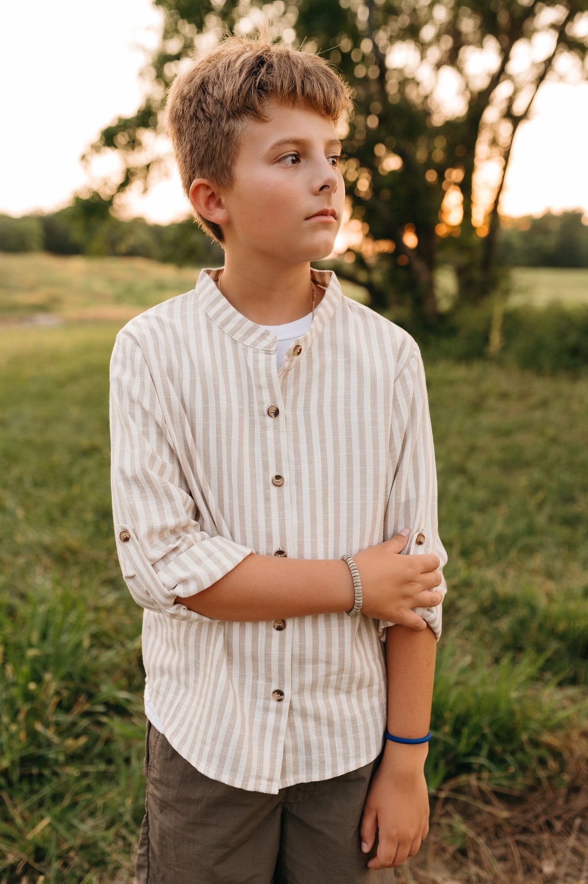 SS Boy's Top Ty Shirt (driftwood stripe linen)