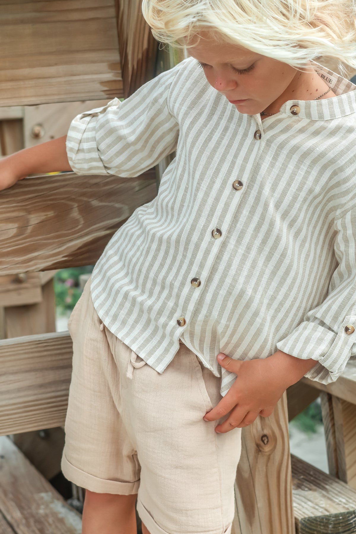 INDIE BLUE Boys Knox Shorts (latte muslin)