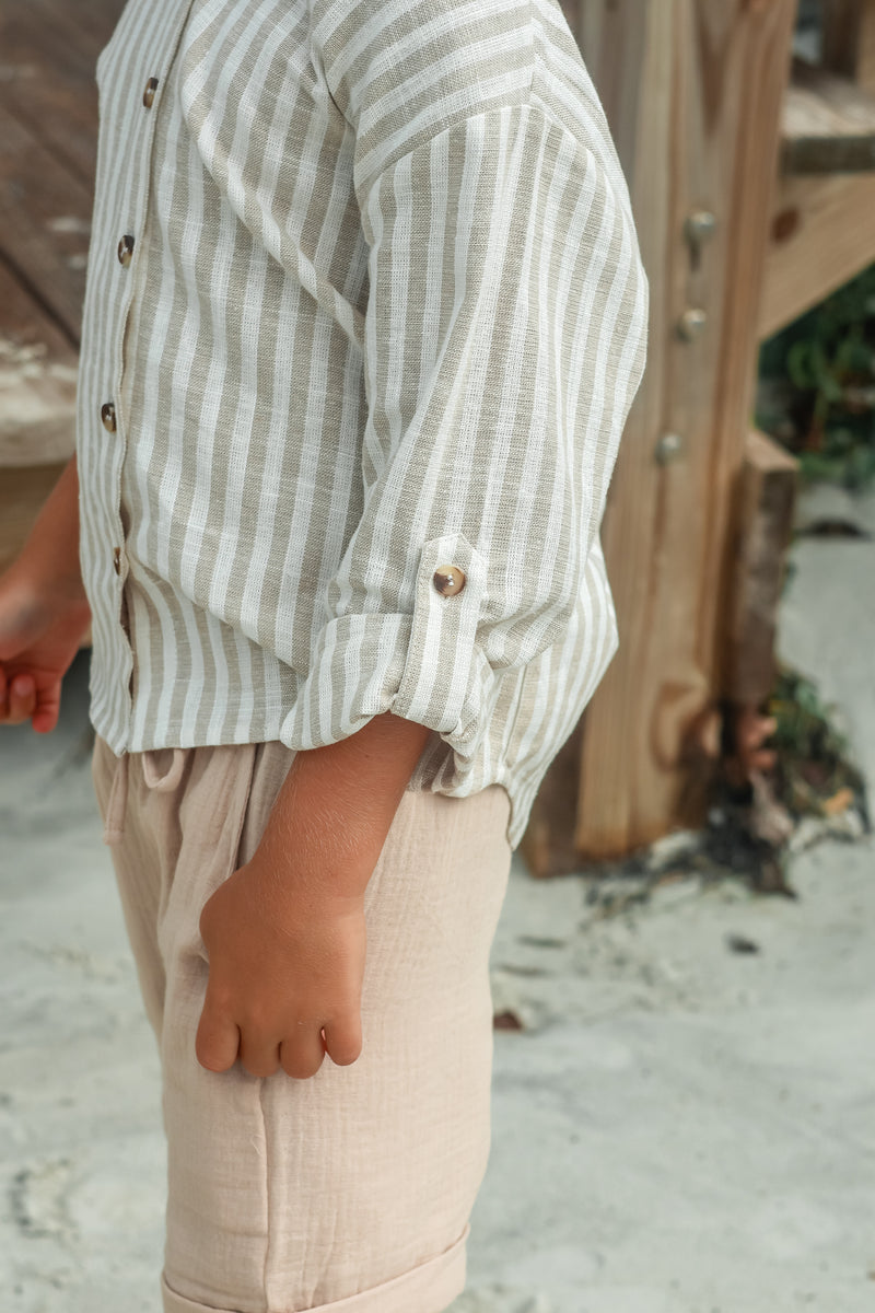 INDIE BLUE Boys Ty Shirt (driftwood stripe linen)