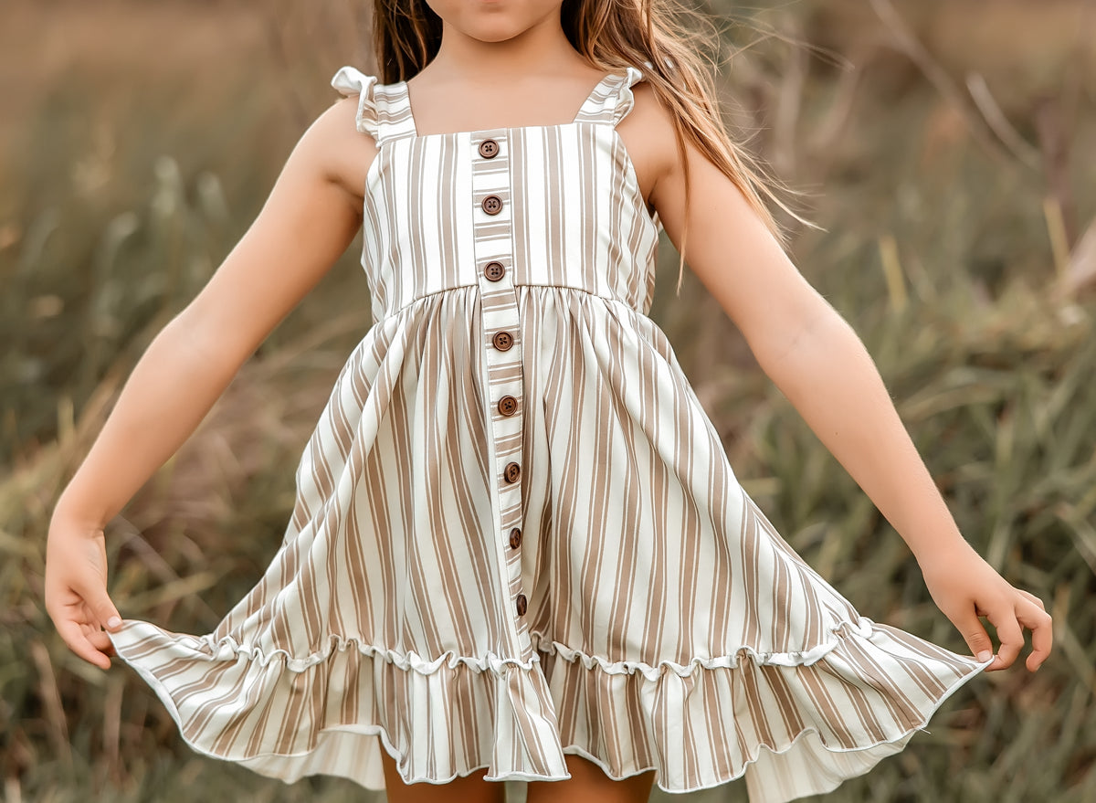 LB Girl's Dress Bree Crossback Dress (ash stripe)