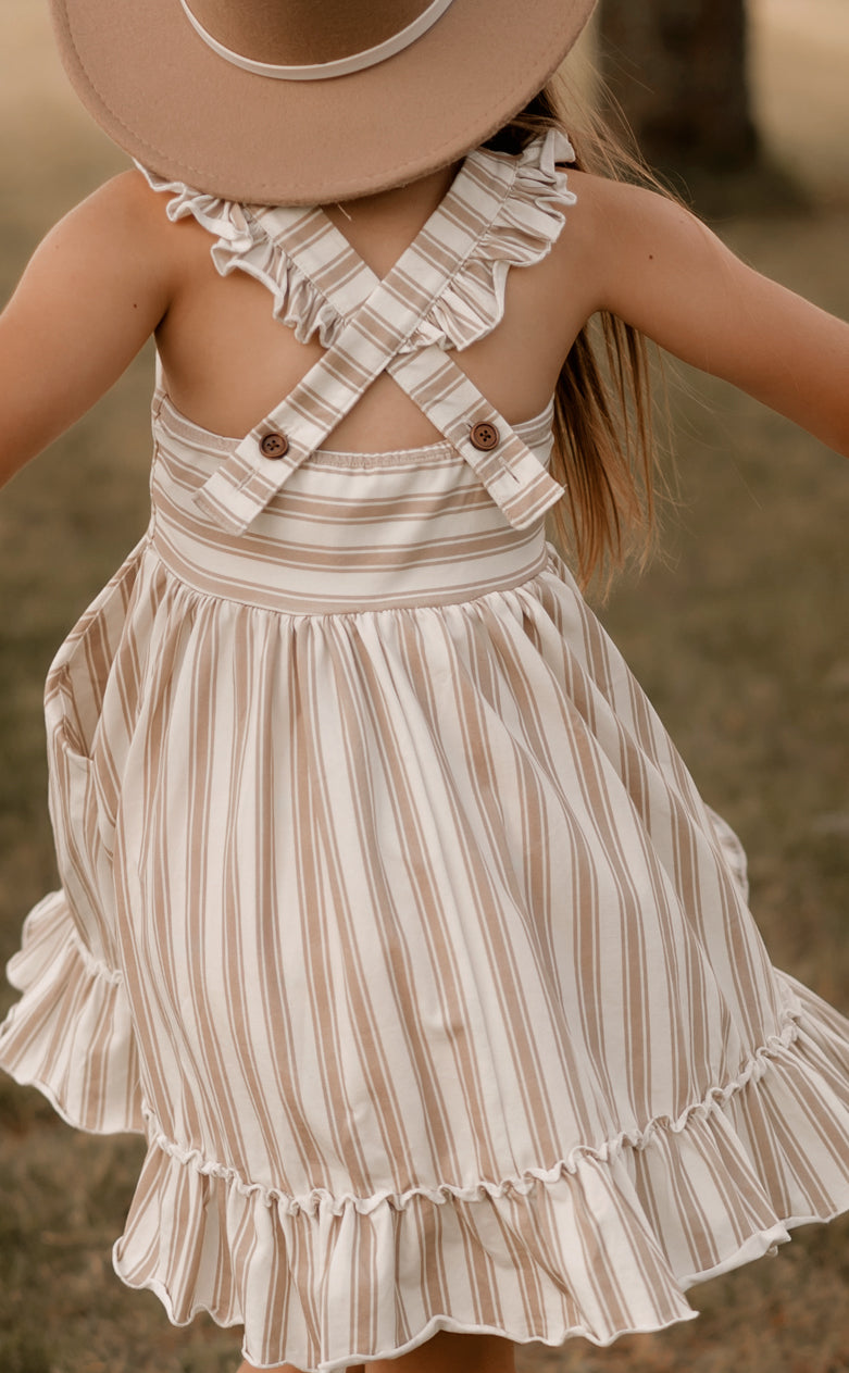 LB Girl's Dress Bree Crossback Dress (ash stripe)