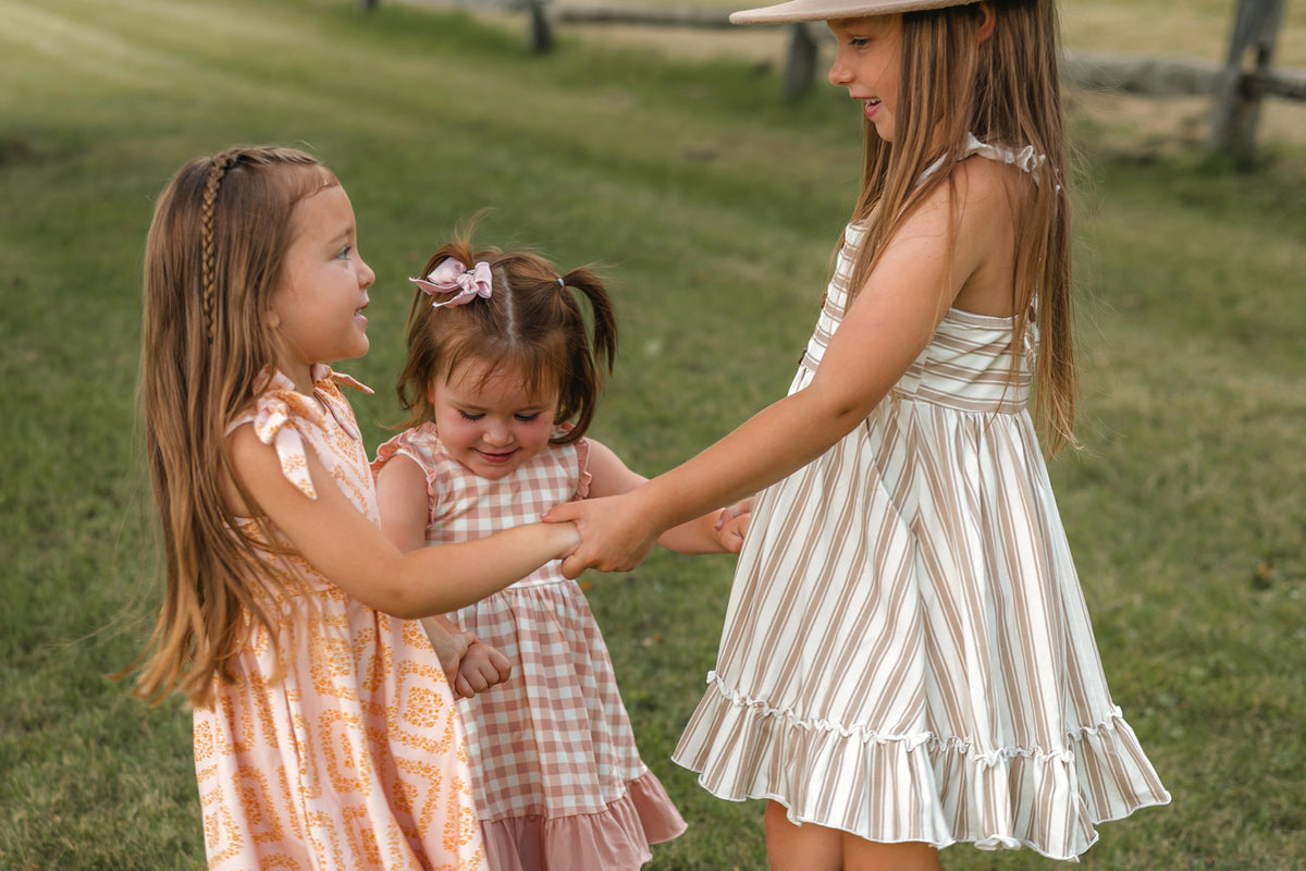 LB Girl's Dress Bree Crossback Dress (ash stripe)