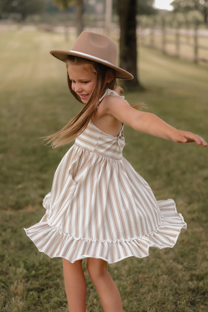 LB Girl's Dress Bree Crossback Dress (ash stripe)