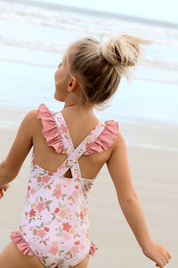 LB Girl's Swim Crossback One Piece (sweet pea)