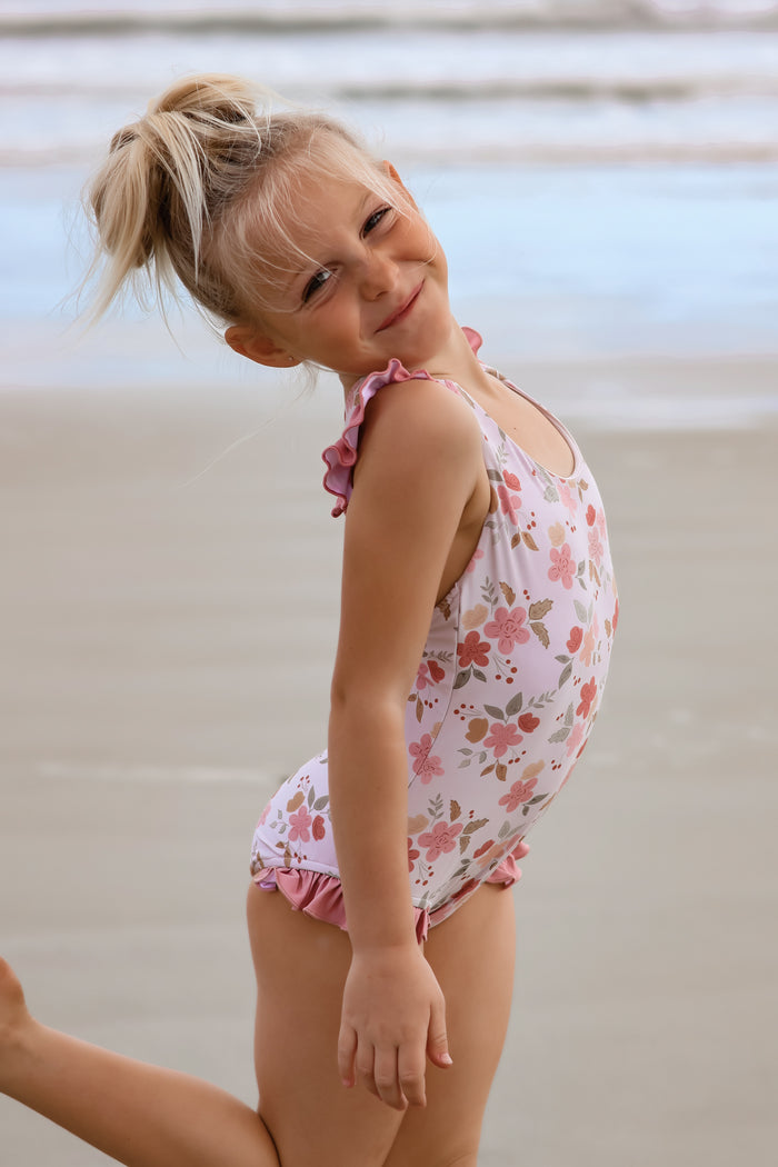 LB Girl's Swim Crossback One Piece (sweet pea)