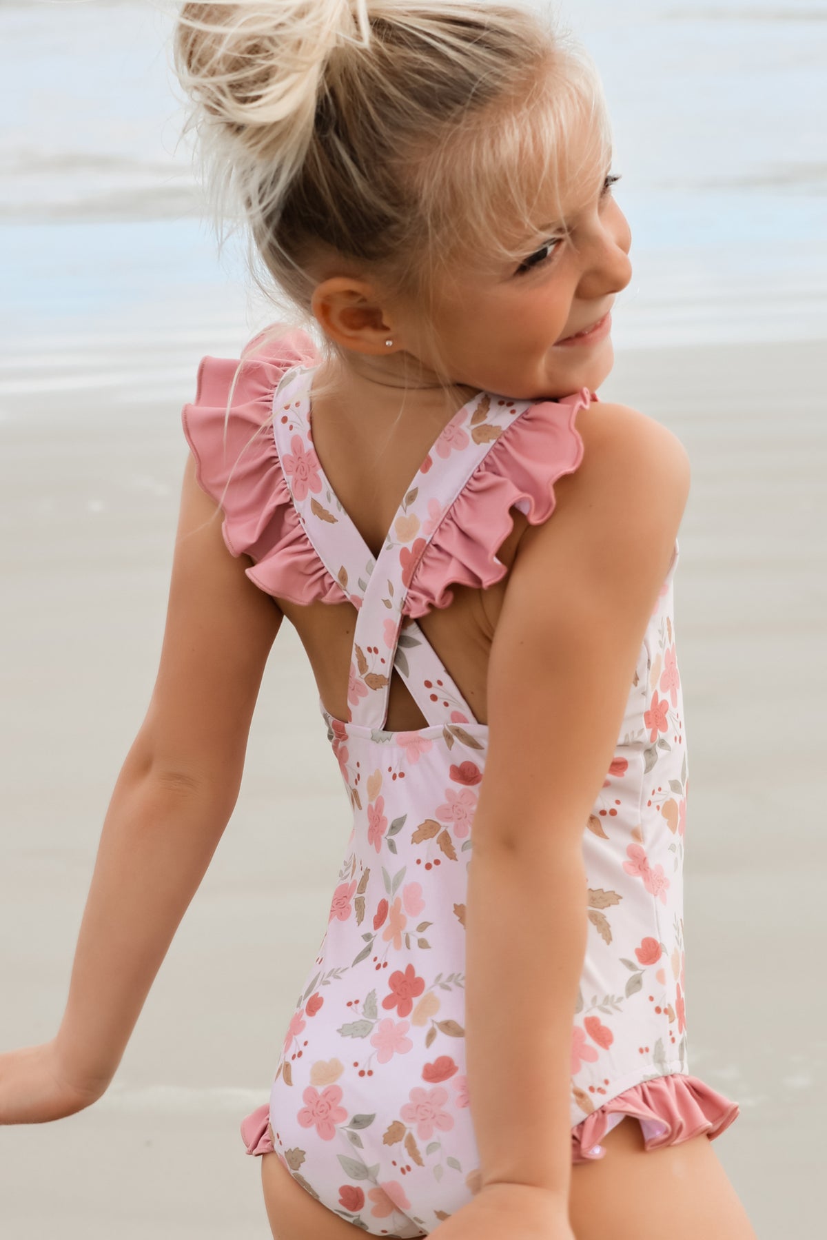 LB Girl's Swim Crossback One Piece (sweet pea)