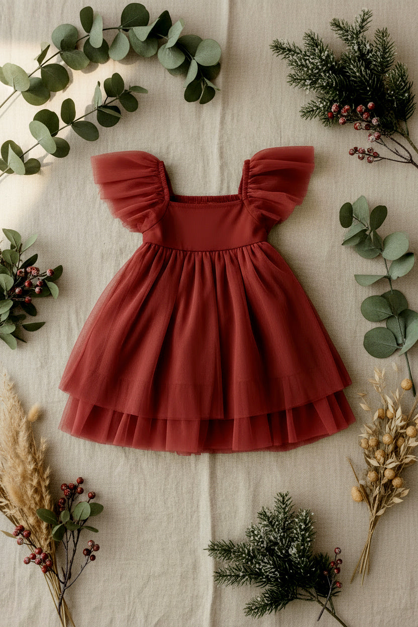 SS Girl's Dress Fawn Dress (venetian red tulle)