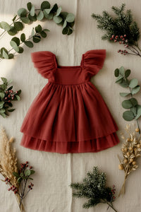 SS Girl's Dress Fawn Dress (venetian red tulle)