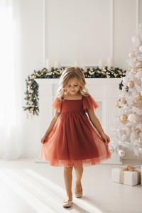 SS Girl's Dress Fawn Dress (venetian red tulle)