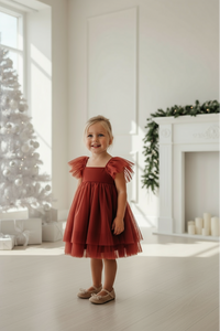 SS Girl's Dress Fawn Dress (venetian red tulle)