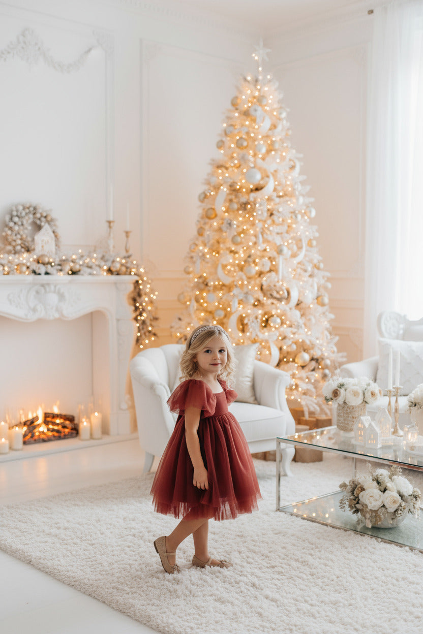 SS Girl's Dress Fawn Dress (venetian red tulle)
