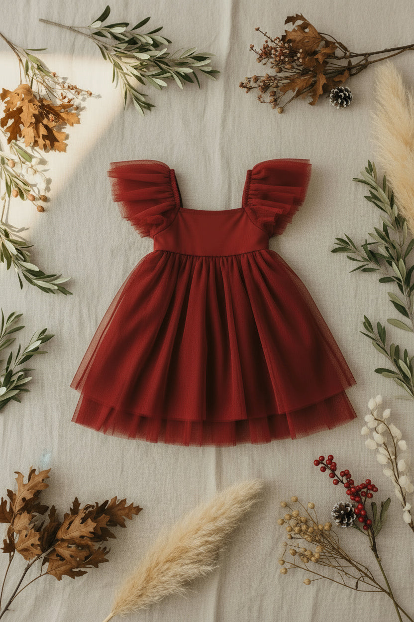 SS Girl's Dress Fawn Dress (venetian red tulle)
