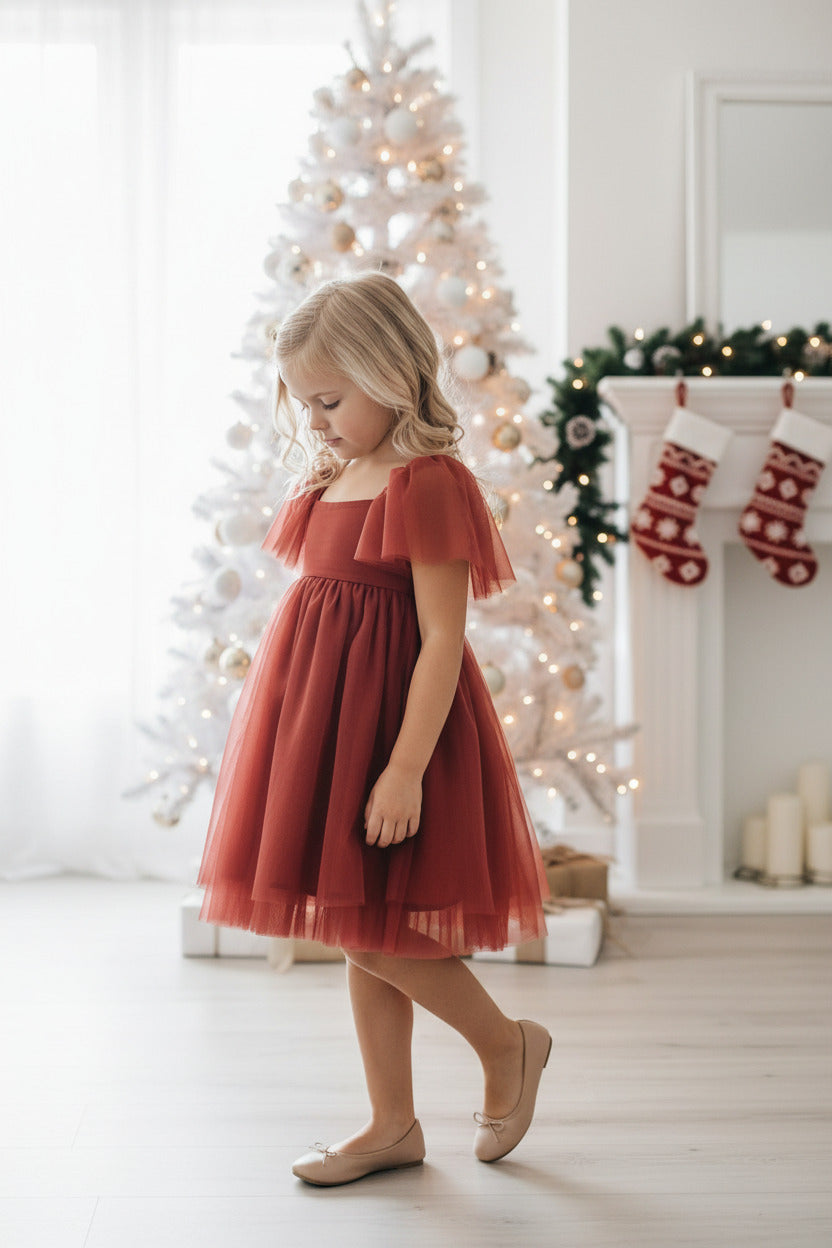 SS Girl's Dress Fawn Dress (venetian red tulle)