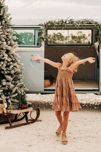 INDIE BLUE Dresses Pia Dress (mocha swiss dot)