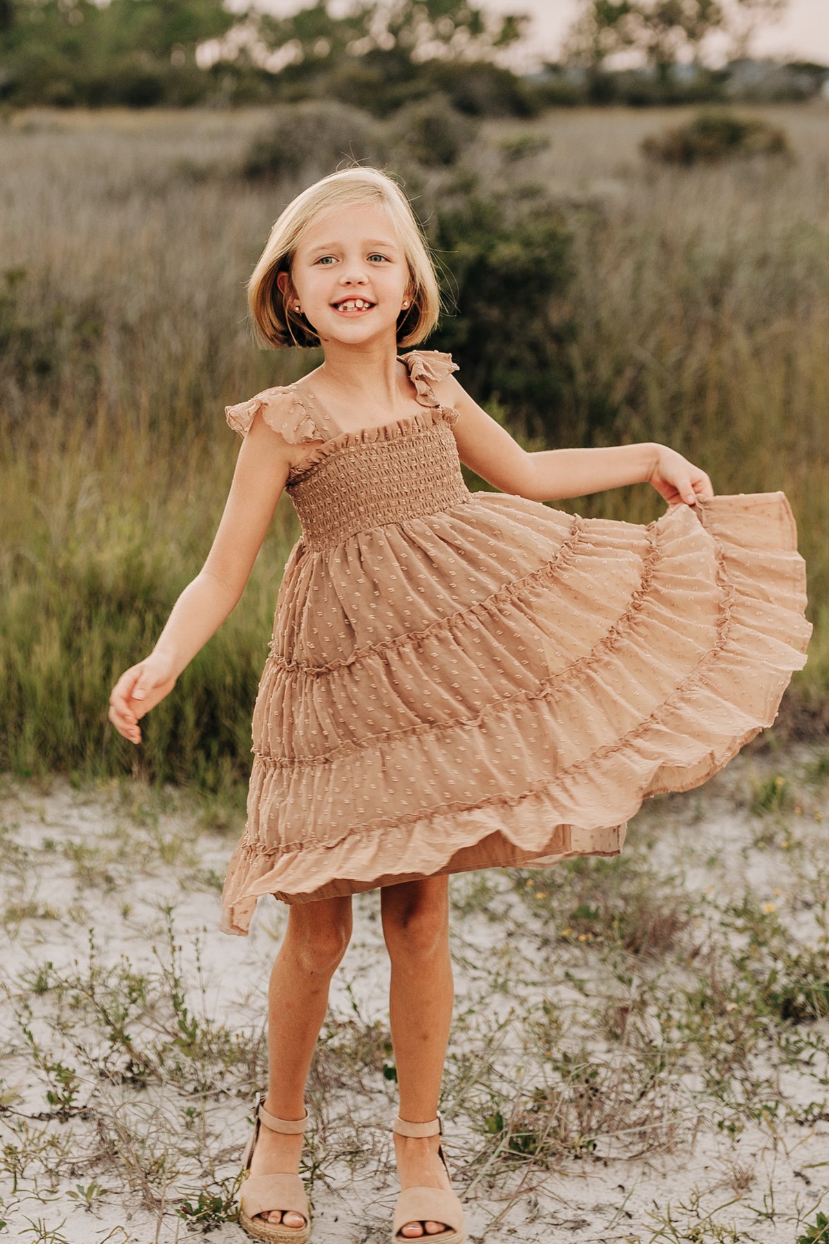 INDIE BLUE Dresses Pia Dress (mocha swiss dot)