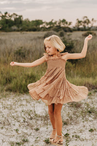 INDIE BLUE Dresses Pia Dress (mocha swiss dot)
