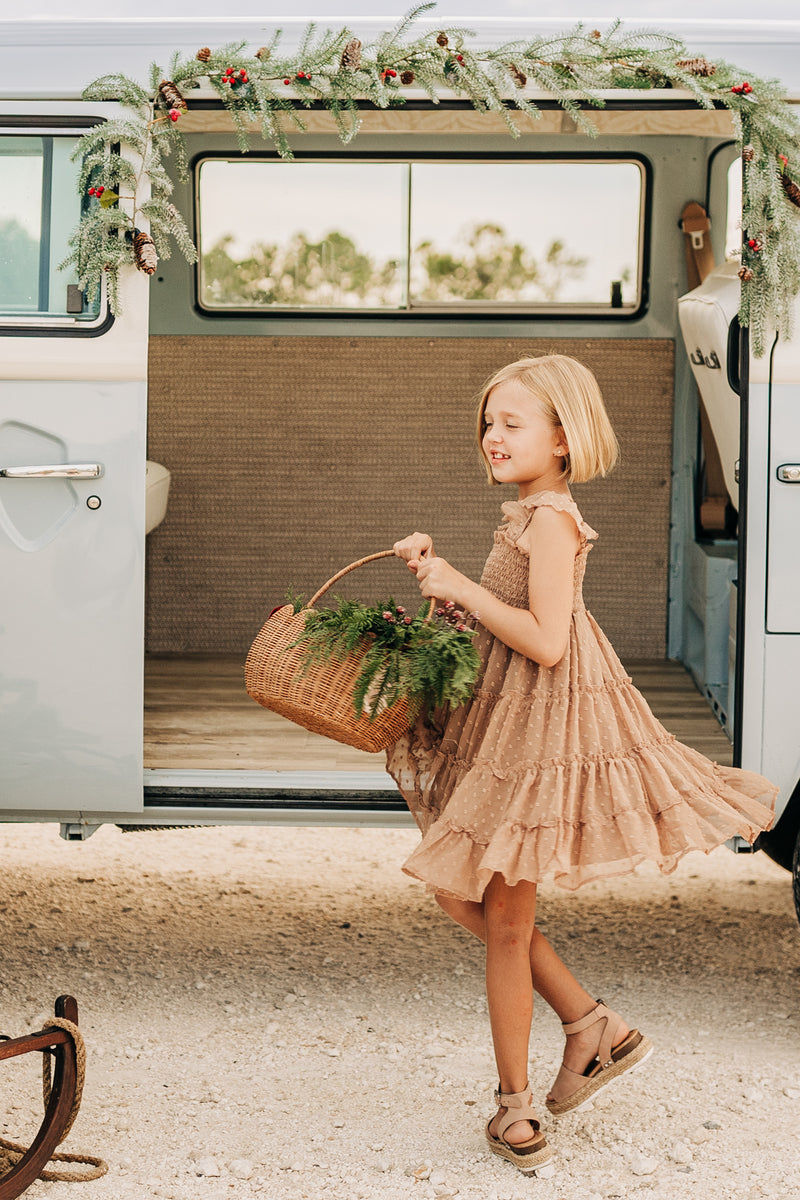 INDIE BLUE Dresses Pia Dress (mocha swiss dot)