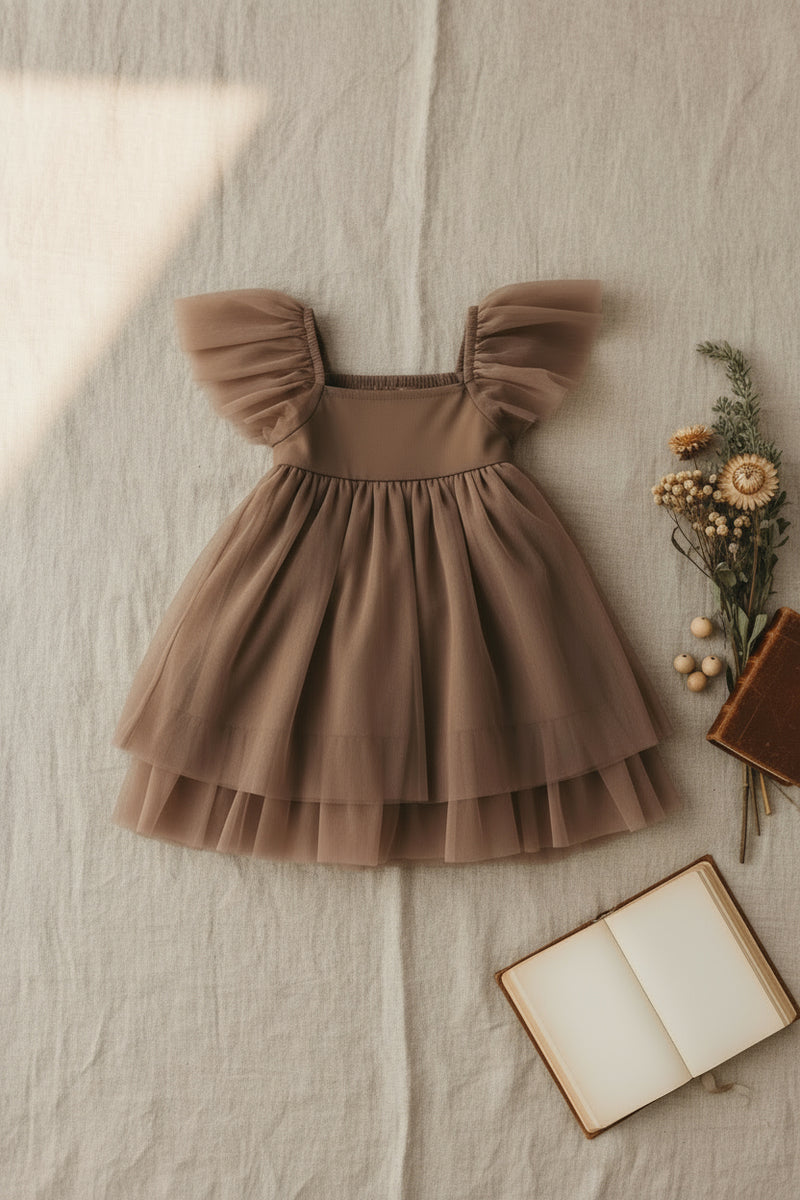 Fawn Dress (mocha tulle) 6-12M