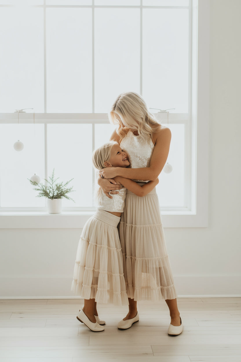 SS Girl's Top Faye Halter (natural sequin)