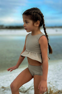 LB Girl's Swim Flutter Tankini Set (ash ribbed)