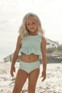 LB Girl's Swim Flutter Tankini Set (mint ribbed)