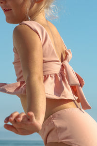 LB Girl's Swim Flutter Tankini Set (soft pink ribbed)