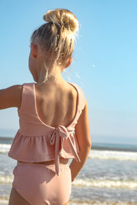 LB Girl's Swim Flutter Tankini Set (soft pink ribbed)