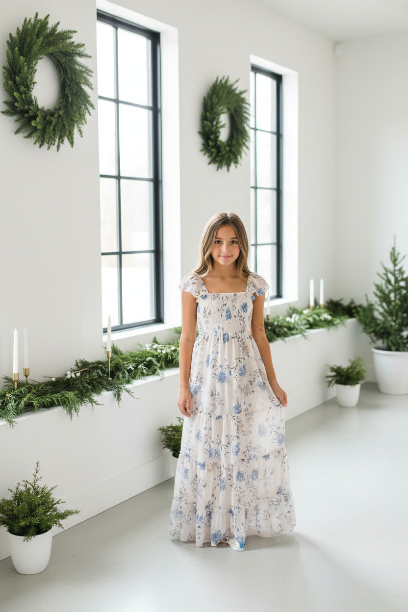 SS Girl's Dress Marabella Dress (floral blue chiffon)