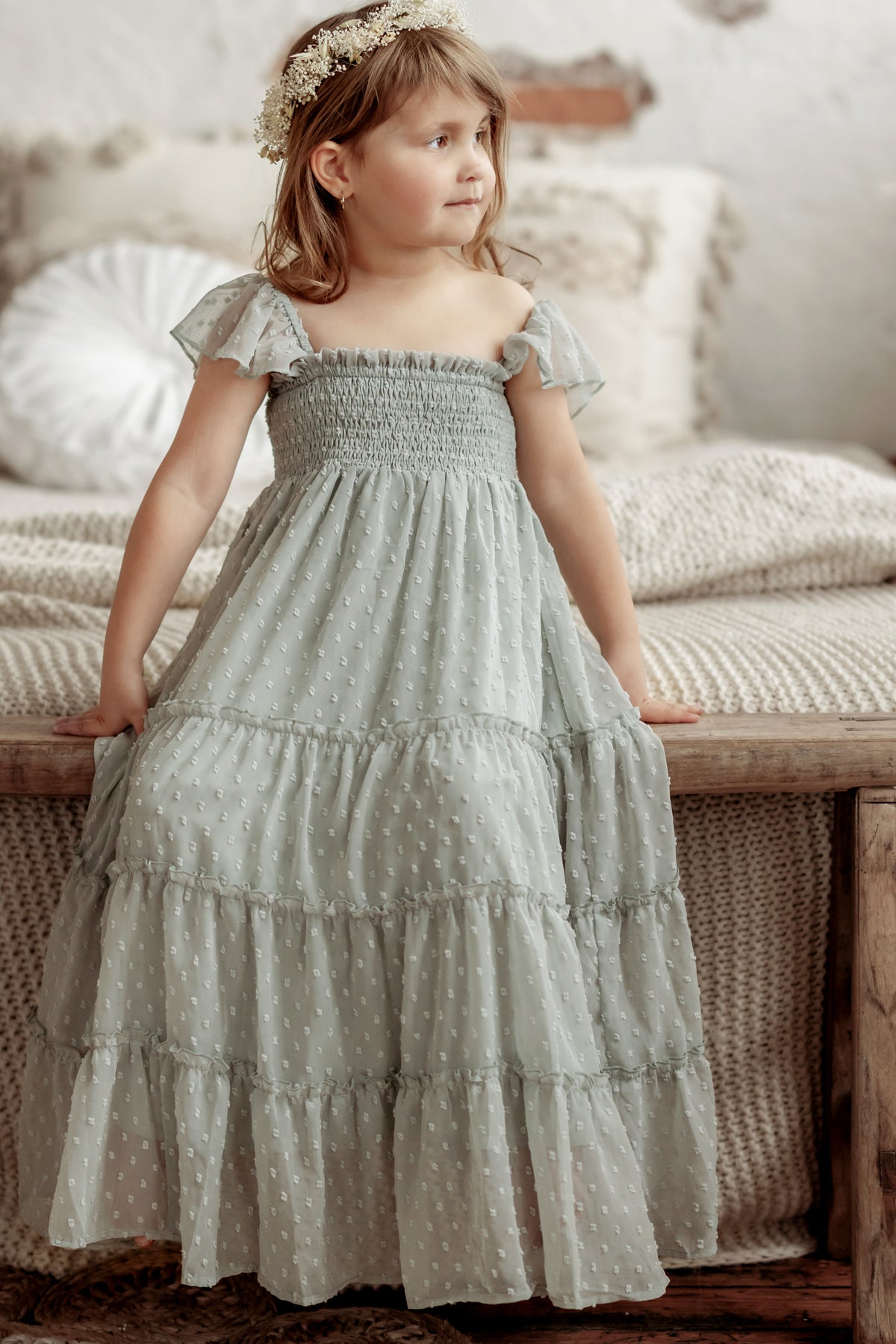 SS Girl's Dress Marabella Dress (sage swiss dot)