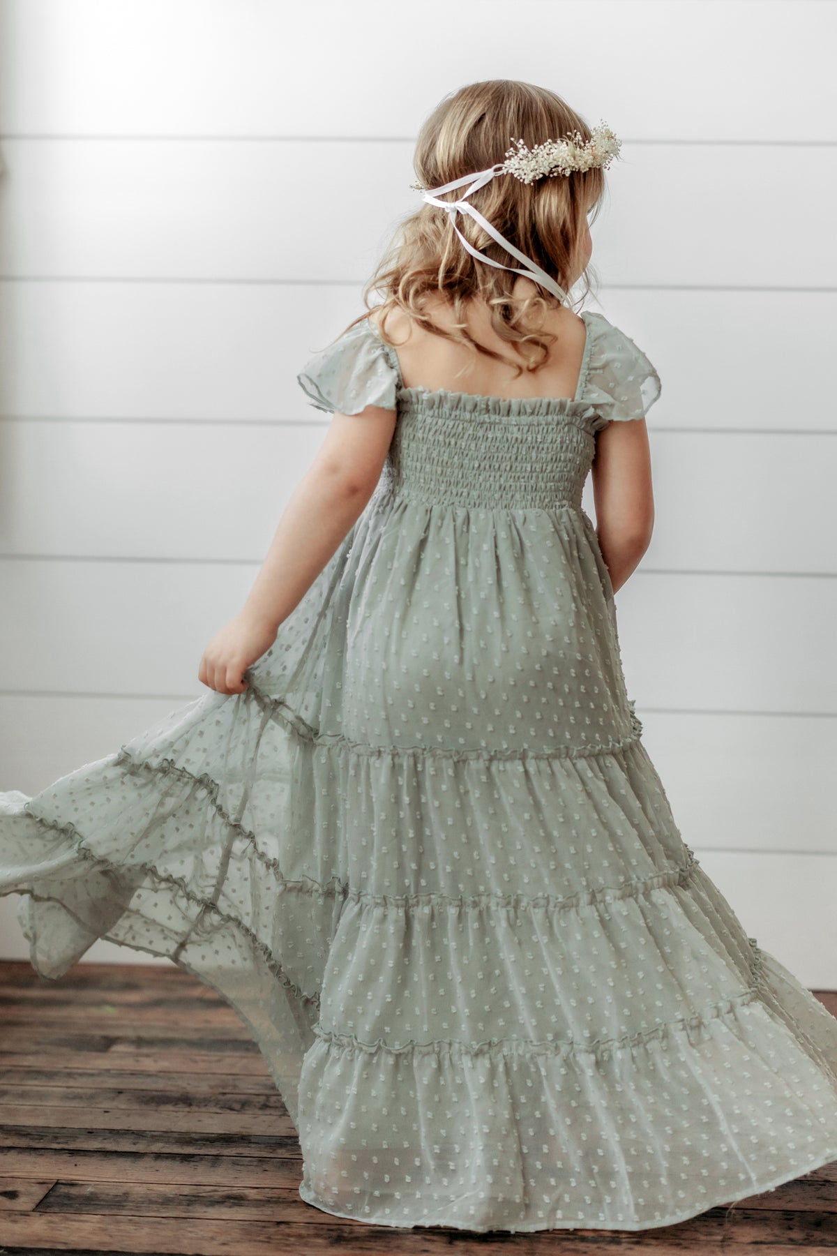 SS Girl's Dress Marabella Dress (sage swiss dot)