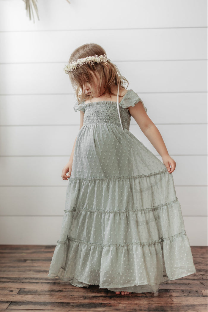SS Girl's Dress Marabella Dress (sage swiss dot)