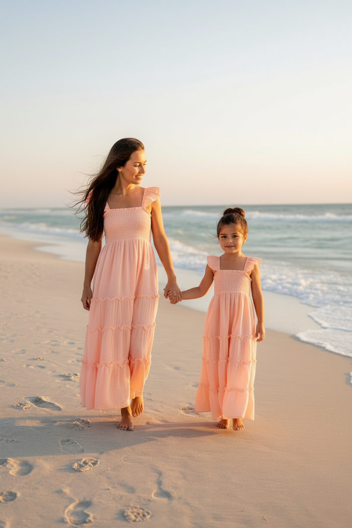 SS Girl's Dress Marabella Dress (vibrant coral muslin) SUMMER SALE