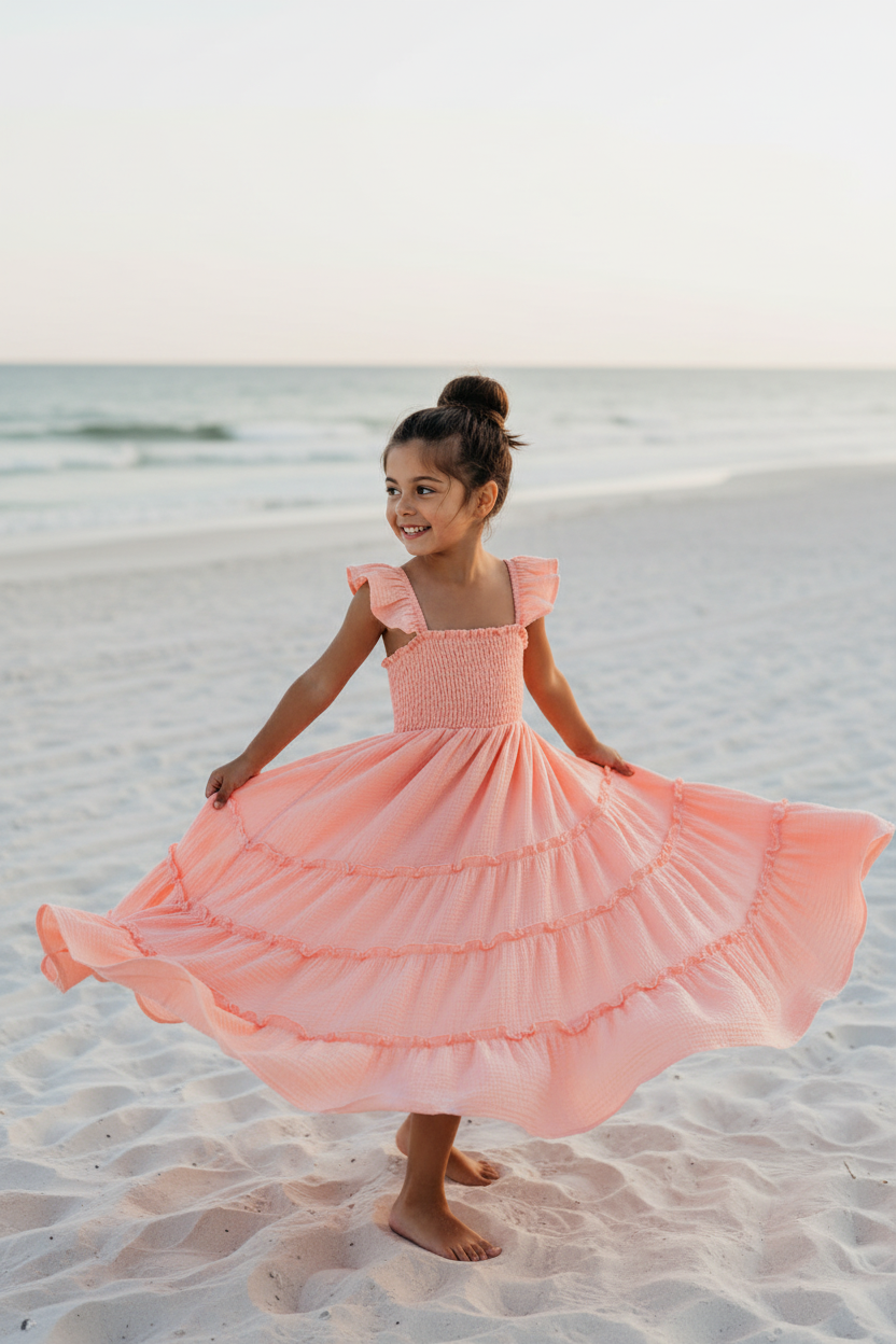 SS Girl's Dress Marabella Dress (vibrant coral muslin) SUMMER SALE